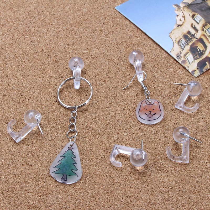 Yalis 50 Pcs Clear Push Pin Hooks, Cork Board Pin-Hooks Decorative Thumb Tacks Hook for Photo Wall, Bulletin Board, Home Wall, Home Office School Pinning and Hanging - Image 3